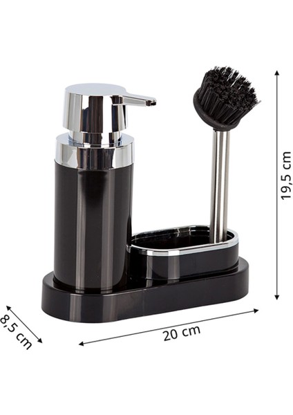 Siyah Sıvı Sabunluk ve Mutfak Fırçası Seti – Dayanıklı Plastik, Sünger Hazneli, Modern Tasarım, Kolay Temizlik fırsatları