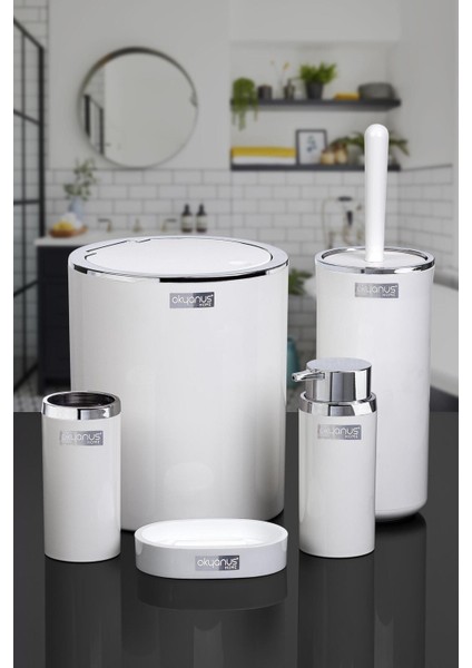 5 Parça Beyaz Sert Plastik Yuvarlak Banyo Seti – Krom Detaylı, Modern Tasarım, Kolay Temizlenir fırsatları