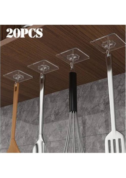 4'lü 6x6 cm Şeffaf Kendinden Yapışkanlı Kapı ve Duvar Askı Seti – Yüksek Taşıma Kapasiteli Dayanıklı Kancalar