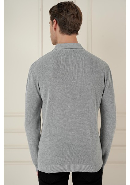 Fitilli Dokuma Düğmeli Polo Yaka Gri Triko Kazak Tr 887 modelleri