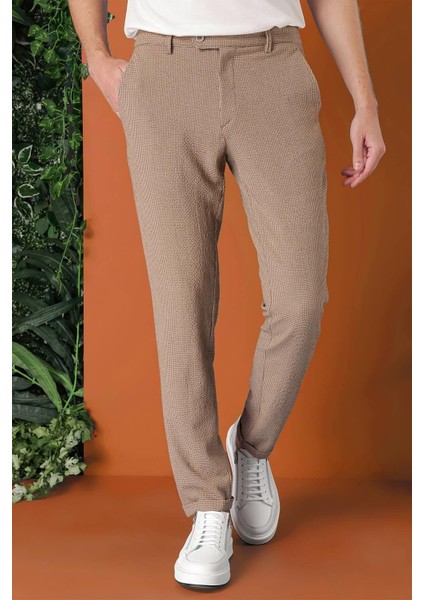 Comfort Fit Beli Lastikli Pötikareli Casuel Bej Pantolon P 1149 indirimleri