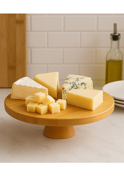 Bambu Sunum Standı, Pasta Standı, Ahșap Sunumluk Kahvaltı Sunum Standı 28 cm