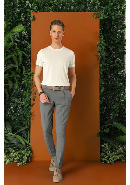 Comfort Fit Gofre Kumaş Pileli Pamuk Casuel Nefti Pantolon P 1148