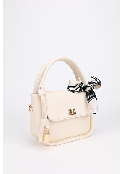 Kadın Krem Charm Detaylı Fularlı Ayarlanabilir Askılı El Omuz ve Çapraz Çanta Teo modelleri