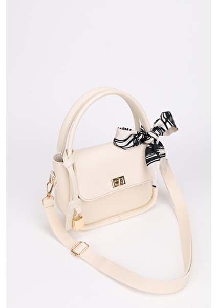 Kadın Krem Charm Detaylı Fularlı Ayarlanabilir Askılı El Omuz ve Çapraz Çanta Teo fırsatları