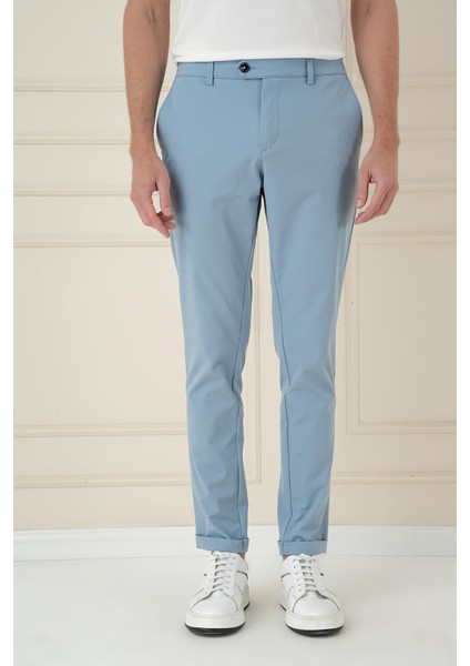 Comfort Fit Beli Lastikli Esnek Casuel Havacı Mavi Pantolon P 1173