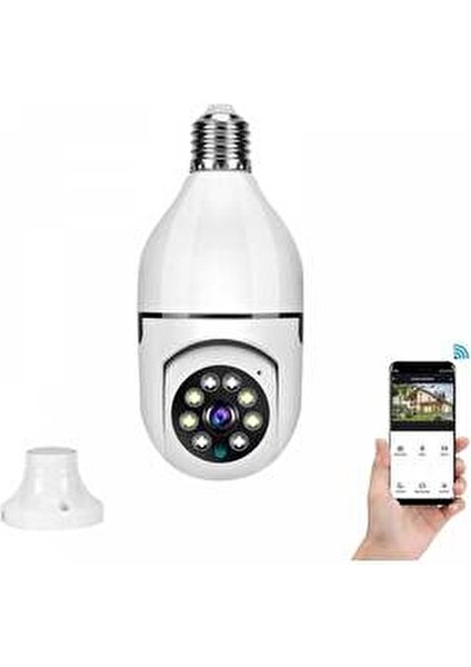 Ampul 360 Panoramik Wifi Güvenlik Kamerası Gece Görüşlü Beyaz Renkli Yüksek Çözünürlük