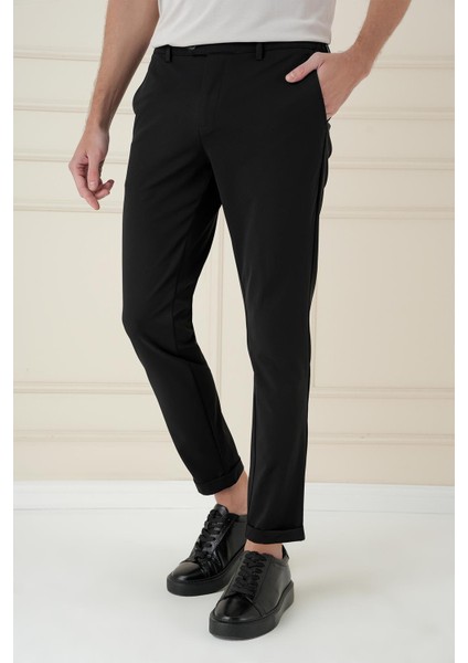 Comfort Fit Beli Lastikli Esnek Casuel Siyah Pantolon P 1173 modelleri