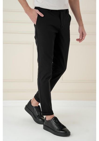 Comfort Fit Beli Lastikli Esnek Casuel Siyah Pantolon P 1173 fırsatları