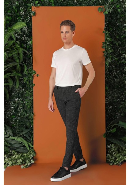 Comfort Fit Beli Lastikli Pötikareli Casuel Siyah Pantolon P 1149