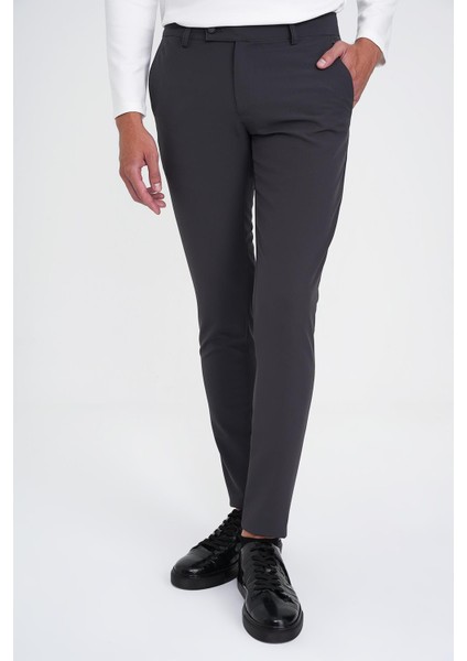Slim Fit Yan Cepli Düz Esnek Casual Antrasit Pantolon P 1144