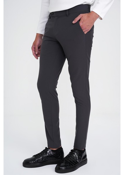 Slim Fit Yan Cepli Düz Esnek Casual Antrasit Pantolon P 1144 modelleri