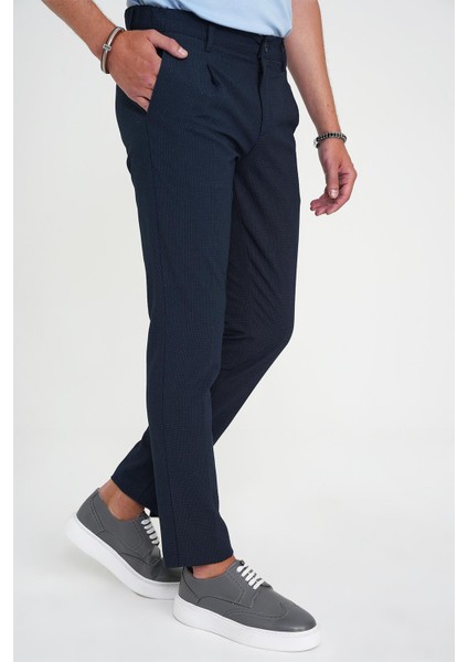 Comfort Fit Beli Lastikli Tek Pileli Dokulu Lacivert Pantolon P 1193 fırsatları