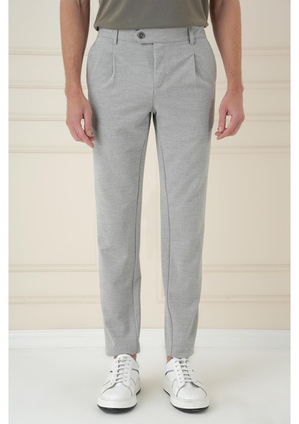Comfort Fit Gofre Dokulu Beli Lastikli Pileli Gri Jogger Pantolon P 1174