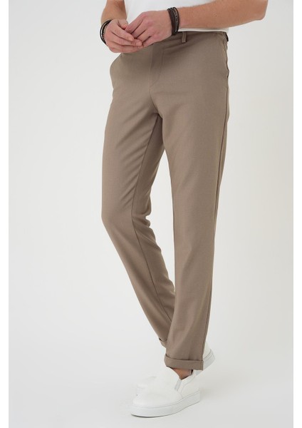 Comfort Fit Beli Lastikli Dokulu Koyu Bej Jogger Pantolon P 1186 modelleri