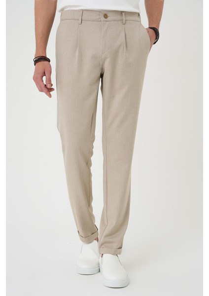 Comfort Fit Beli Lastikli Pileli Bej Jogger Pantolon P 1182 modelleri