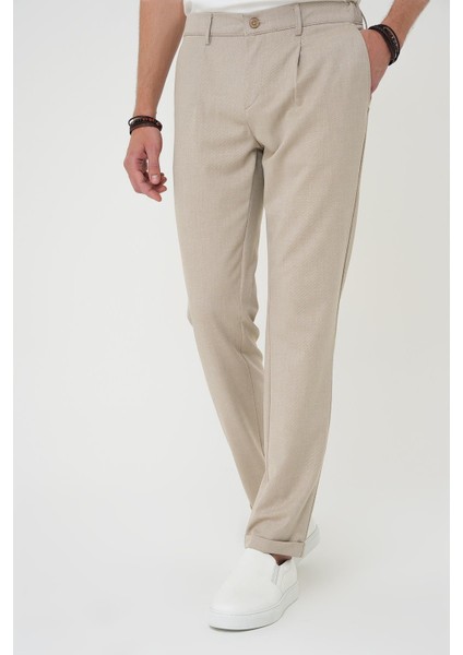 Comfort Fit Beli Lastikli Pileli Bej Jogger Pantolon P 1182 fırsatları