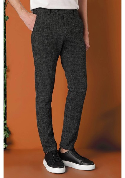 Comfort Fit Beli Lastikli Pötikareli Casuel Siyah Pantolon P 1149 modelleri