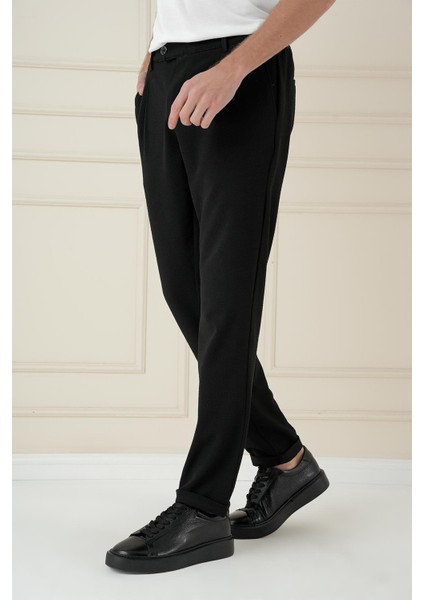 Comfort Fit Gofre Dokulu Beli Lastikli Pileli Siyah Jogger Pantolon P 1174 modelleri