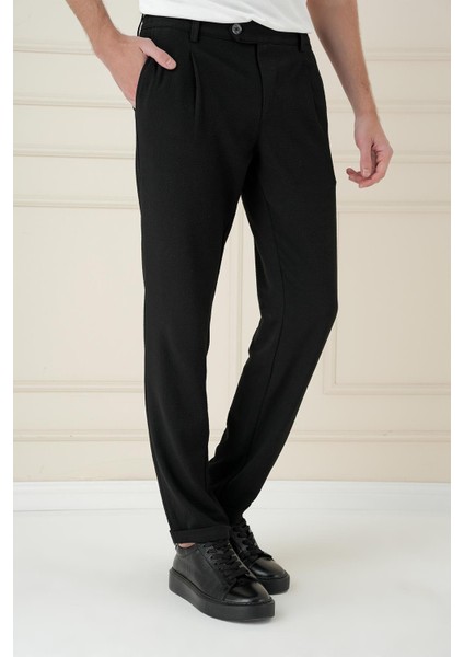 Comfort Fit Gofre Dokulu Beli Lastikli Pileli Siyah Jogger Pantolon P 1174 fırsatları