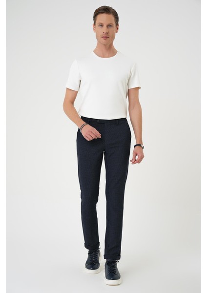 Comfort Fit Beli Lastikli Pötikareli Casuel Lacivert 2 Pantolon P 1149