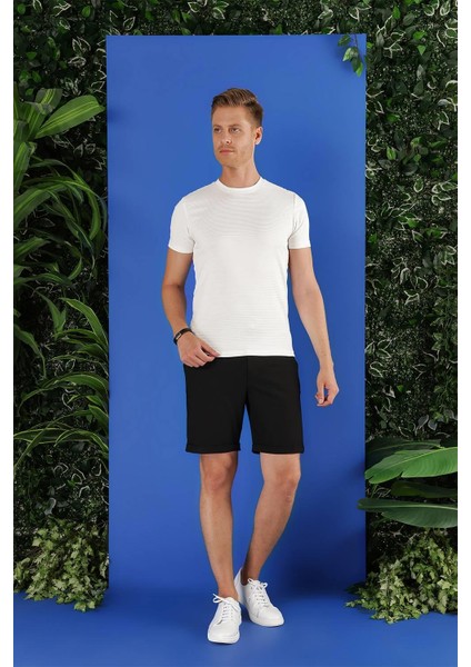 033 Slim Fit Siyah Bermuda