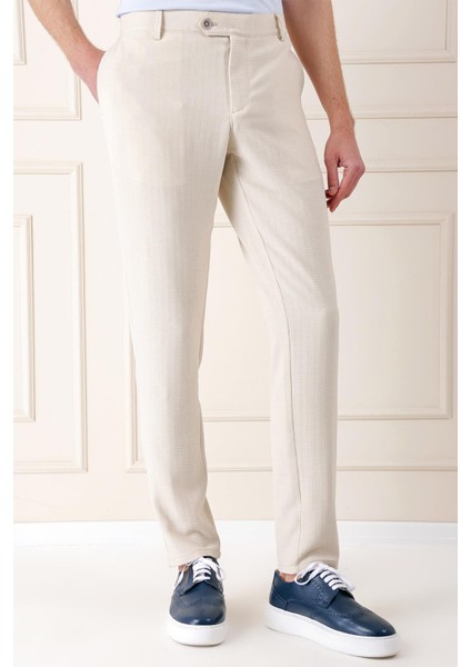 Comfort Fit Beli Lastikli Balıksırtı Dokuma Casuel Bej Pantolon P 1155 fırsatları