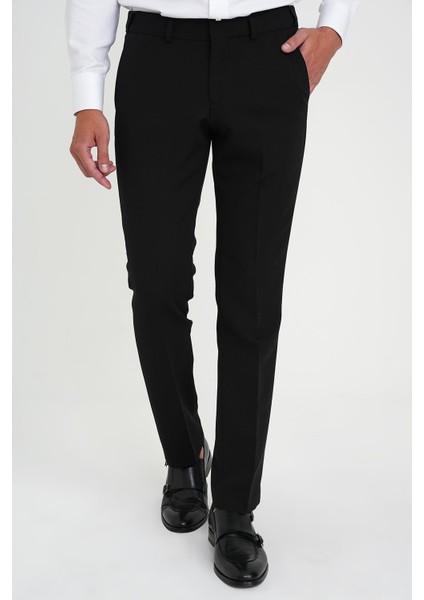 Comfort Fit Beli Lastikli Esnek Siyah Pantolon P 1169