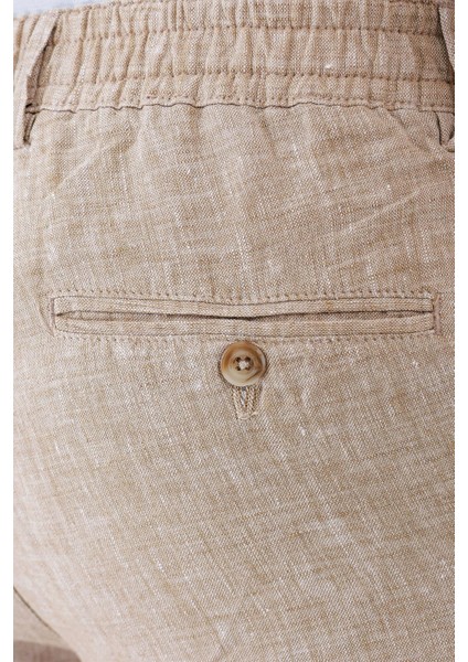 Comfort Fit Beli Lastikli Pileli Keten Casuel Bej Pantolon P 1145 fırsatları