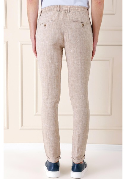 Comfort Fit Beli Lastikli Pileli Keten Casuel Bej Pantolon P 1145 indirimleri