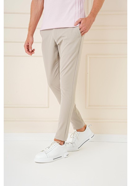 Slim Fit Yan Cepli Düz Esnek Casuel Koyu Bej Pantolon P 1144 modelleri