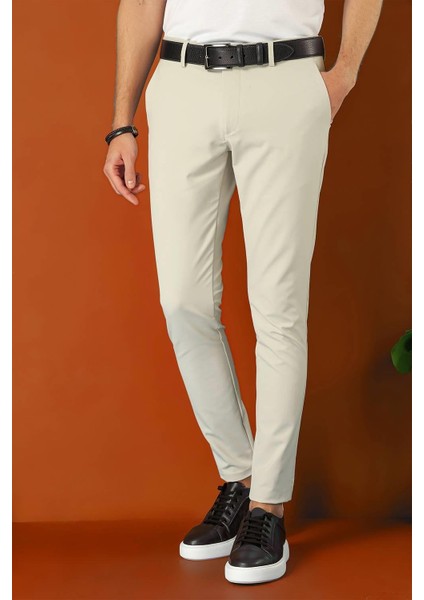Slim Fit Yan Cepli Düz Esnek Casual Taş Pantolon P 1144