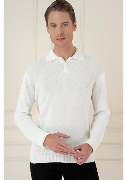 Fitilli Dokuma Düğmeli Polo Yaka Ekru Triko Kazak Tr 887 fiyatları