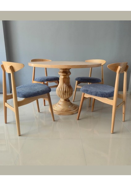 Balerin Masa Takımı, Masif Ahşap Ayaklı Yuvarlak Klasik Masa Takımı