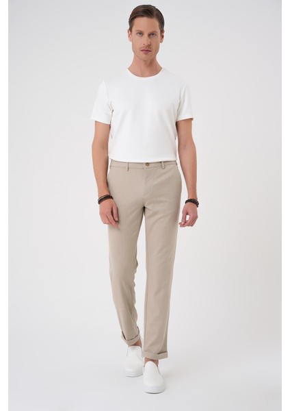 Comfort Fit Beli Lastikli Bej Jogger Pantolon P 1183