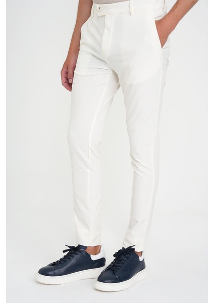 Slim Fit Yan Cepli Esnek Düz Beyaz Pamuk Pantolon P 1197 fiyatları