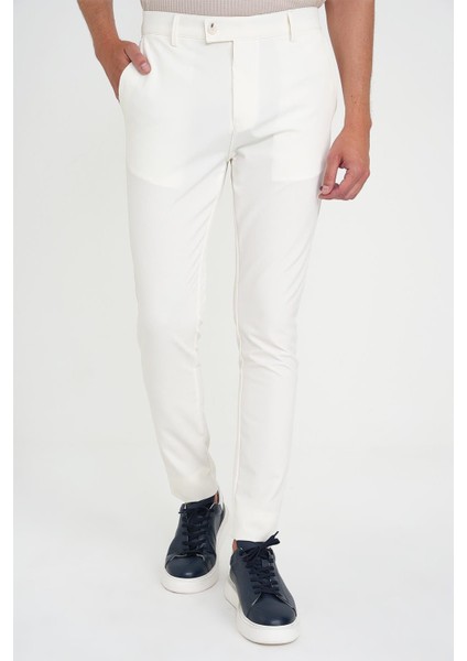 Slim Fit Yan Cepli Esnek Düz Beyaz Pamuk Pantolon P 1197 modelleri