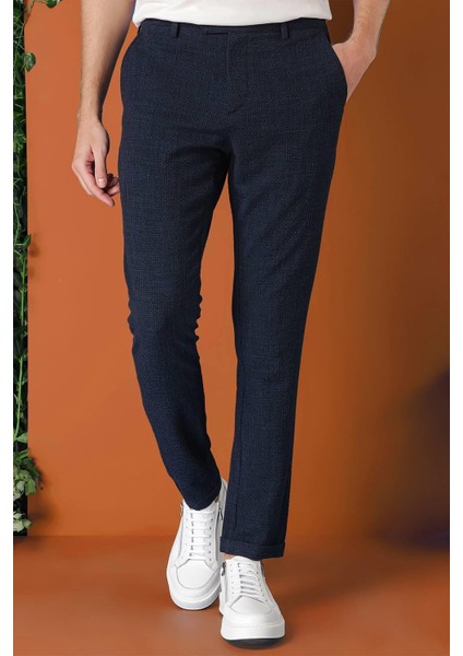 Comfort Fit Beli Lastikli Pötikareli Casuel Lacivert Pantolon P 1149 fırsatları