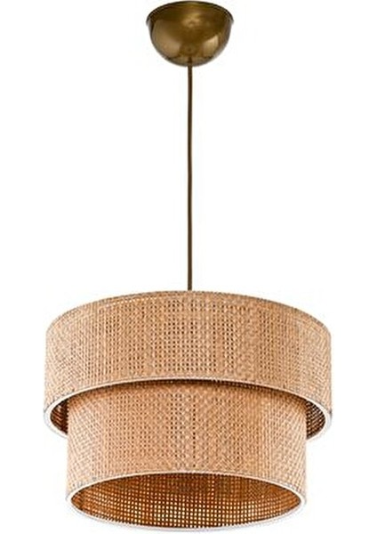 Kahve Modern Doğal Hazeran Rattan 2 Katlı Sarkıt Avize