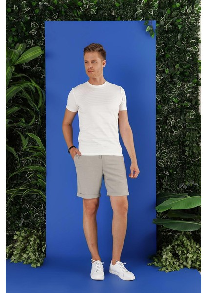 033 Slim Fit Gri Bermuda