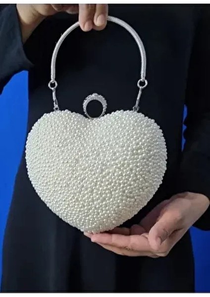 Kadın Abiye Kalpli Taşlı Abiye Çantası