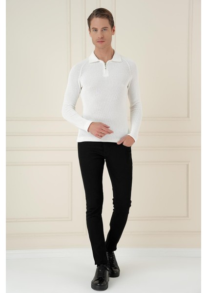 Tr 878 Triko Slim Fit Ekru Basic