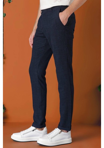 Comfort Fit Beli Lastikli Pötikareli Casuel Lacivert Pantolon P 1149 indirimleri