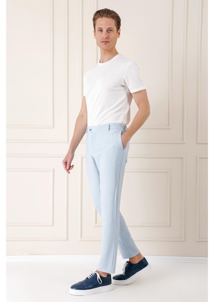 Comfort Fit Beli Lastikli Balıksırtı Dokuma Casuel Mavi Pantolon P 1155