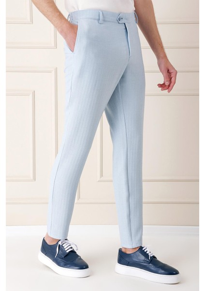 Comfort Fit Beli Lastikli Balıksırtı Dokuma Casuel Mavi Pantolon P 1155 modelleri