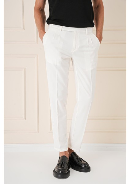 Comfort Fit Çift Pileli Dokulu Esnek Pamuk Ekru Pantolon P 1158 fiyatları