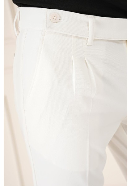 Comfort Fit Çift Pileli Dokulu Esnek Pamuk Ekru Pantolon P 1158 indirimleri