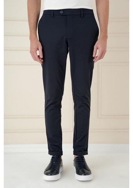 Comfort Fit Beli Lastikli Esnek Casuel Lacivert Pantolon P 1173