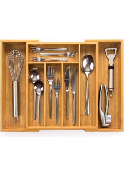 Çekmece Içi Bambu Kaşıklık Organizer 7 Bölmeli Düzenleyici Ölçü Ayarlı