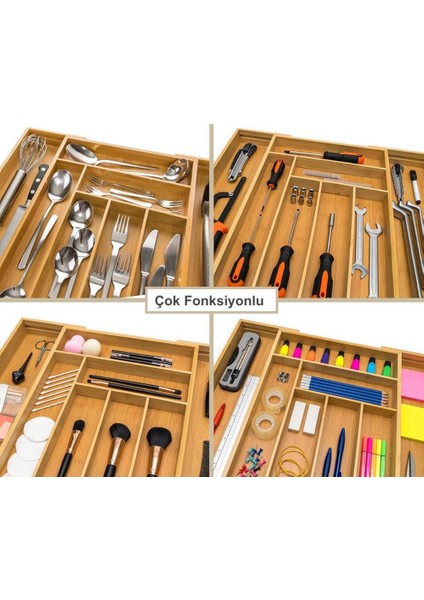 Çekmece Içi Bambu Kaşıklık Organizer 7 Bölmeli Düzenleyici Ölçü Ayarlı modelleri